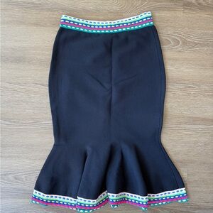 Elegant Blue Flared Skirt with Colorful Trim